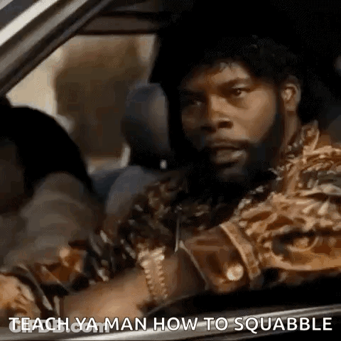A Man Is Driving A Car With A Woman In The Back Seat And Says `` Teach Ya Man How To Squabble '' . GIF