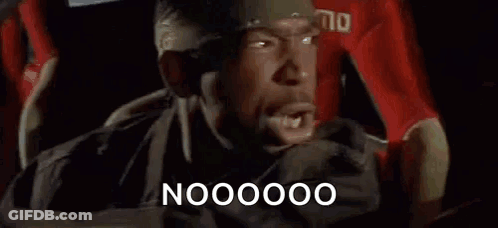 A Man Is Driving A Car With His Mouth Open And The Words `` Nooooo '' Written On The Screen Behind Him . GIF