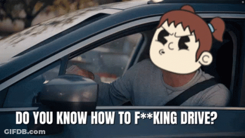 A Man Is Driving A Car With The Words Do You Know How To F * King Drive GIF
