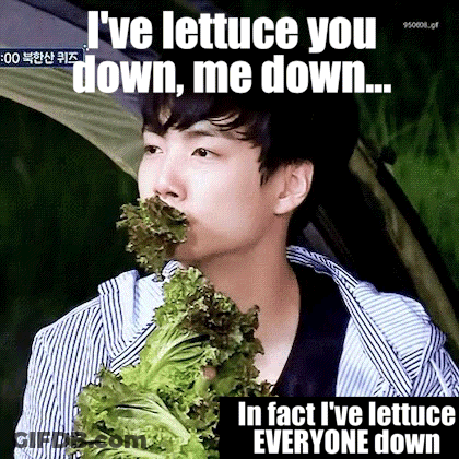 A Man Is Eating Lettuce With A Caption That Says `` In Fact I 'Ve Lettuce Everyone Down '' . GIF