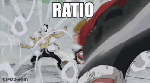 A Man Is Fighting Another Man In A Cartoon With The Words `` Ratio '' Written On The Bottom . GIF