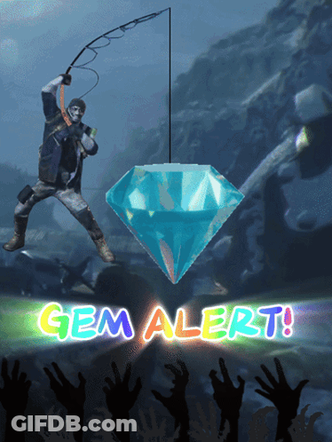 A Man Is Fishing With A Diamond In The Background And The Words Gem Alert Are Visible GIF