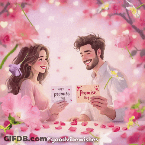 A Man Is Giving A Card To A Woman That Says Happy Promise Day GIF