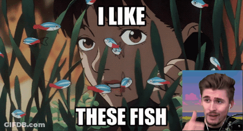A Man Is Giving A Thumbs Up In Front Of A Cartoon Of A Woman And Fish With The Caption I Like These Fish GIF