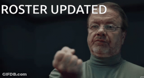 A Man Is Giving A Thumbs Up In Front Of A Screen That Says Roster Updated GIF