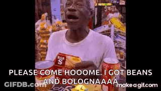 A Man Is Holding A Bag Of Beans And A Can Of Soda . GIF