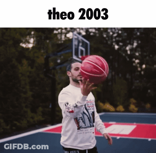 A Man Is Holding A Basketball On A Court With The Year 2003 On The Bottom GIF