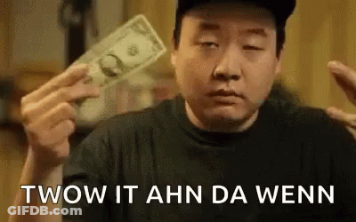 A Man Is Holding A Bunch Of Money In His Hands And Saying Twow It Ahn Da Wenn . GIF