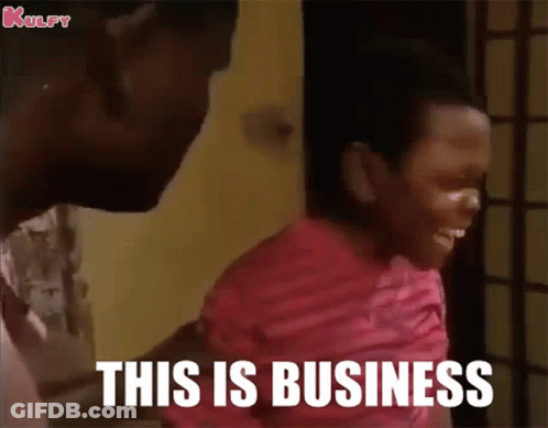 A Man Is Holding A Child Who Is Laughing And Says This Is Business GIF