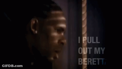 A Man Is Holding A Gun In His Hand And Says I Pull Out My Beretta . GIF