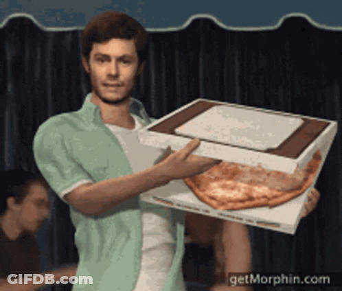 A Man Is Holding A Large Pizza In A Box GIF