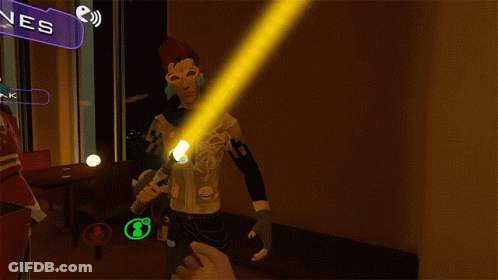 A Man Is Holding A Light Saber In A Video Game Surrounded By Emojis GIF