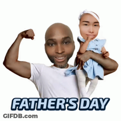 A Man Is Holding A Little Girl In His Arms And Flexing His Muscles . GIF