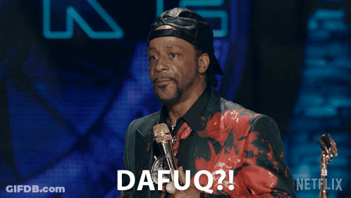 A Man Is Holding A Microphone And Says " Dafuq " On The Screen GIF