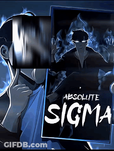A Man Is Holding A Poster That Says Absolute Sigma In Front Of His Face GIF