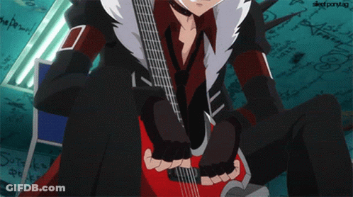 A Man Is Holding A Red Guitar In Front Of A Wall That Says " Silentponylag " GIF