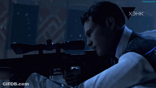 A Man Is Holding A Sniper Rifle In Front Of A Screen That Says Tpnka.pym GIF