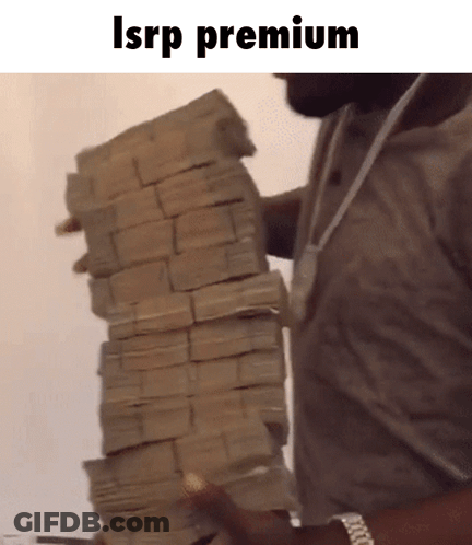 A Man Is Holding A Stack Of Money That Says Isrp Premium On The Bottom GIF