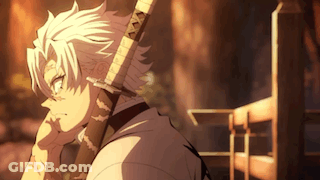 A Man Is Holding A Sword In His Hand And Looking Down . GIF