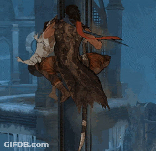 A Man Is Holding A Sword Over A Woman Who Is Flying Through The Air GIF