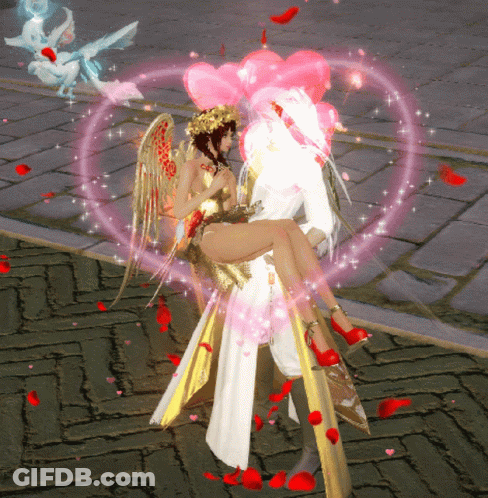A Man Is Holding A Woman In His Arms With A Heart Surrounding Them GIF