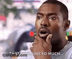 A Man Is Holding His Hand To His Chin And Says `` That Explains So Much ... '' . GIF