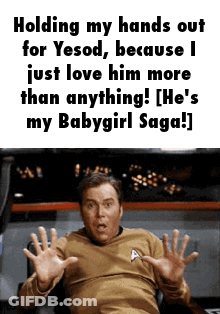A Man Is Holding His Hands Out For Yesod Because He Just Love Him More Than Anything . GIF
