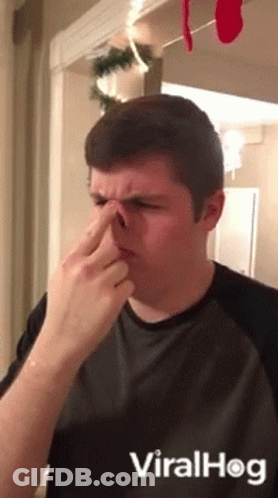 A Man Is Holding His Nose Because He Has A Smelly Nose . GIF