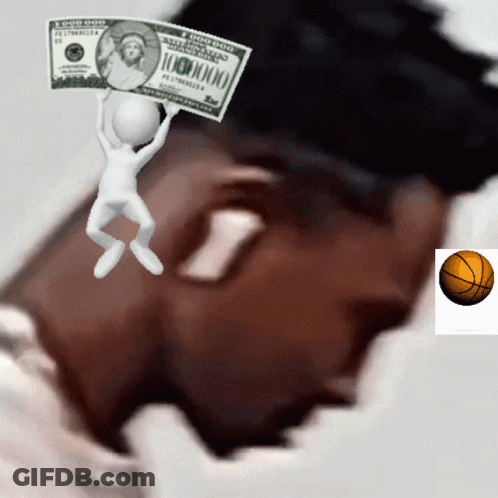 A Man Is Holding Up A Hundred Dollar Bill Above His Head GIF