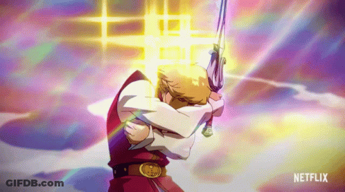 A Man Is Hugging Another Man While Holding A Sword In A Netflix Ad GIF