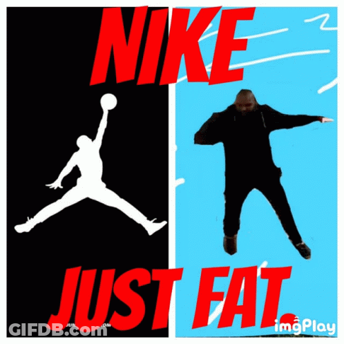 A Man Is Jumping In The Air Next To A Nike Just Fat Logo GIF