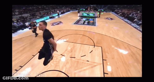A Man Is Jumping In The Air On A Basketball Court With The Words Dawik Jrs Below Him GIF