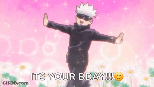 A Man Is Jumping In The Air With His Arms Outstretched And The Words `` It 'S Your Bday ! '' GIF