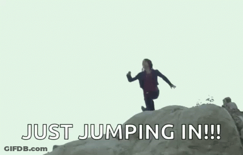 A Man Is Jumping In The Air With The Words `` Just Jumping In ! '' GIF