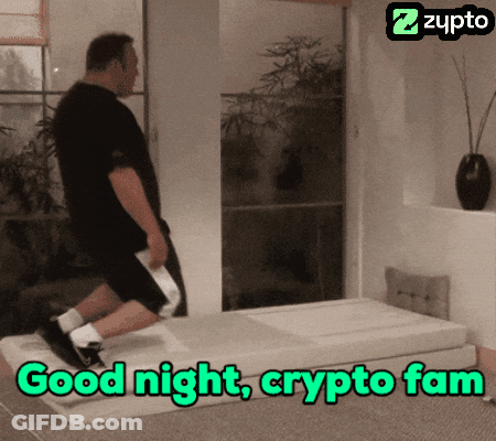 A Man Is Jumping Over A Bed With The Words Good Night Crypto Fam GIF