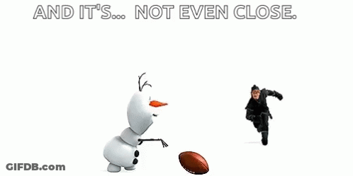 A Man Is Kicking A Football Towards A Snowman . GIF
