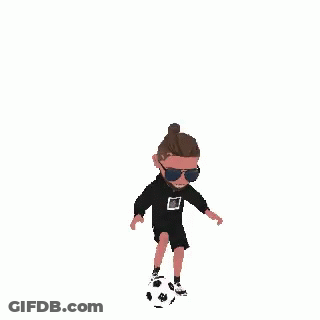 A Man Is Kicking A Soccer Ball In The Air While Wearing Sunglasses . GIF