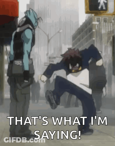 A Man Is Kicking Another Man In The Face On A Street . GIF