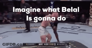 A Man Is Kneeling Down In A Boxing Ring With The Words Imagine What Belal Is Gonna Do Written Above Him . GIF