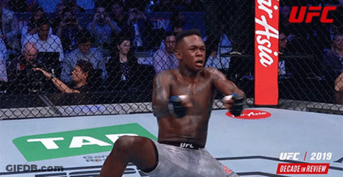 A Man Is Kneeling Down In A Cage With Ufc 2019 Decade In Review Written On The Bottom GIF