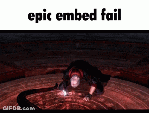 A Man Is Kneeling Down In A Dark Room With The Words Epic Embed Fail Below Him GIF