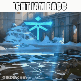 A Man Is Kneeling Down In Front Of A Sign That Says ' Ight I Am Bacc ' GIF