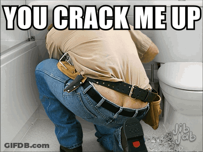 A Man Is Kneeling Down In Front Of A Toilet With The Words You Crack Me Up Above Him GIF