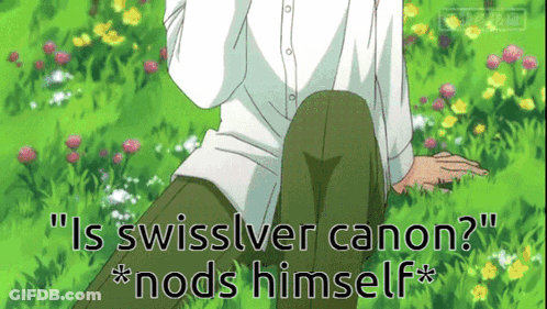 A Man Is Kneeling In The Grass With The Words " Is Swissver Canon " Above Him GIF
