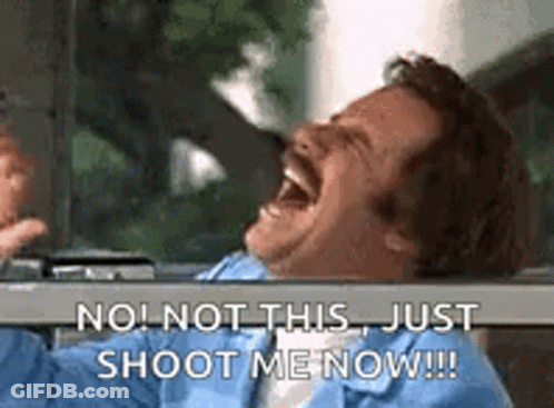 A Man Is Laughing In A Car And Saying `` No ! Not This ! Just Shoot Me Now ! '' GIF