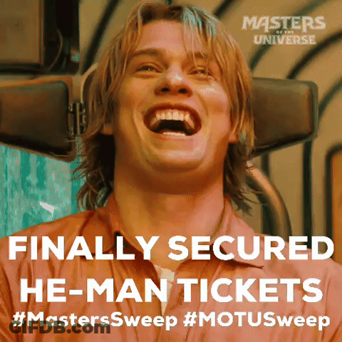 A Man Is Laughing With The Words Finally Secured He Man Tickets GIF