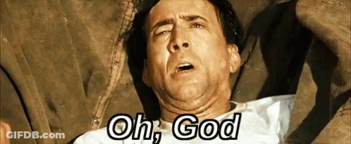 A Man Is Laying Down With His Mouth Open And The Words `` Oh , God '' Written Above Him . GIF