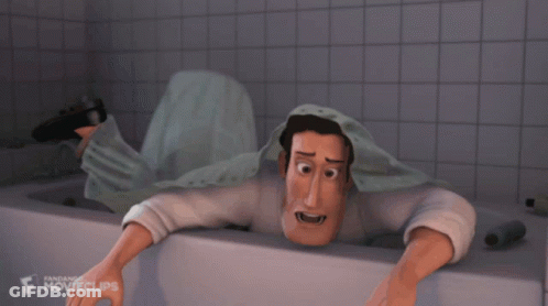 A Man Is Laying In A Bathtub With A Blanket Over His Head And The Words Fantastic Movie Clips Below Him GIF
