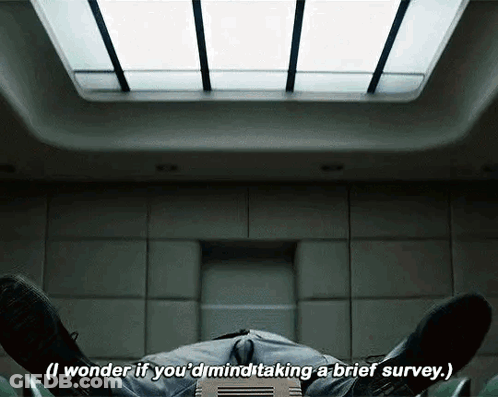 A Man Is Laying In A Chair And Says I Wonder If You 'D Mindtaking A Brief Survey GIF