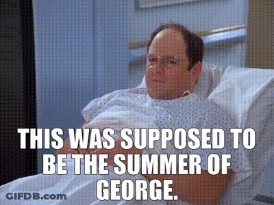 A Man Is Laying In A Hospital Bed With The Caption This Was Supposed To Be The Summer Of George . GIF